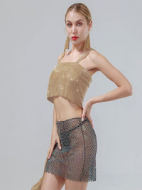 Bling Rhinestones Fashion Solid Backless Straps Full Diamonds Sequins Tank Top - Thingy-London