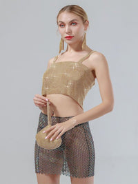 Bling Rhinestones Fashion Solid Backless Straps Full Diamonds Sequins Tank Top - Thingy-London