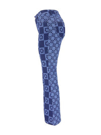 Blue Denim Printed Stretch Woven Flared Trousers - Thingy-London