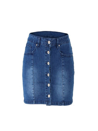 Blue Washed Distressed Front Button Denim Mini Skirt - Thingy-London