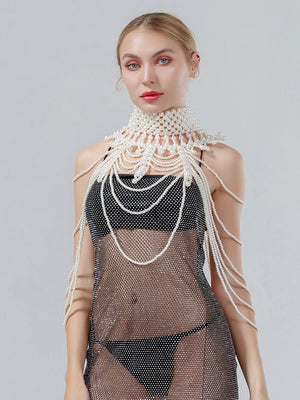 Body Chain Pearl Breast Chain Luxury Hand Woven Dress Accessories