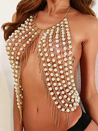 Halter Body Jewelry Pearl Tassel Chest Chain Body Chain - Thingy-London