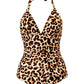 Leopard Print Halter Neck Backless One Piece Swimsuit - Thingy-London