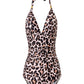Leopard Print Halter Neck Backless One Piece Swimsuit - Thingy-London