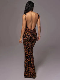 Leopard Print Sleeveless Back Hollow Out Bodycon Dress - Thingy-London