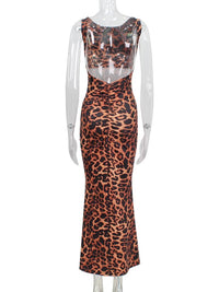 Leopard Print Sleeveless Back Hollow Out Bodycon Dress - Thingy-London