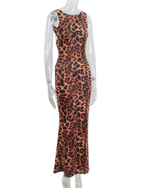 Leopard Print Sleeveless Back Hollow Out Bodycon Dress - Thingy-London