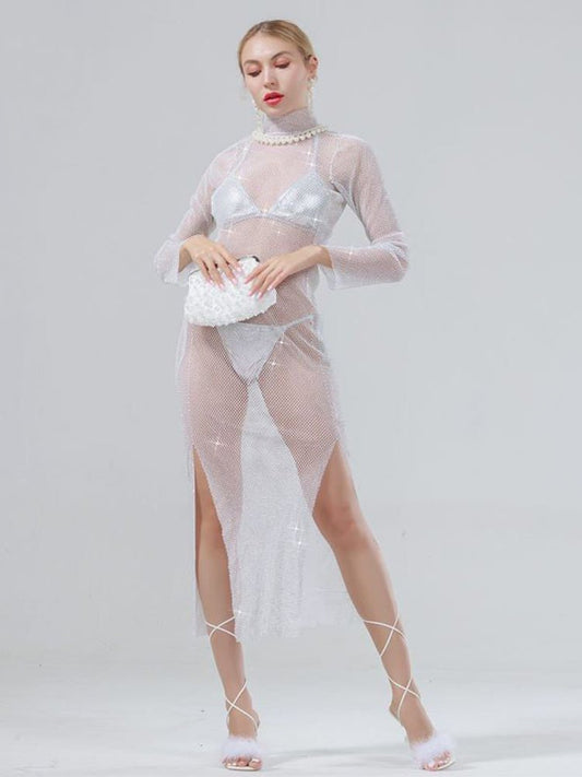 Mesh Rhinestone Fashion Long Dress Sexy Dress - Thingy-London