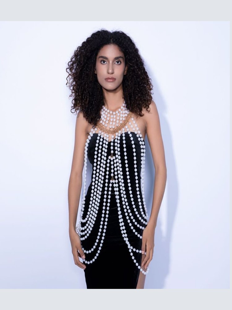 New Pearl Shawl Necklaces Punk Style Beaded Collar Long Chain Necklaces - Thingy-London