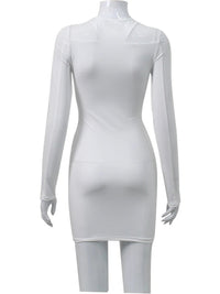 See Through O-neck Long Sleeve Mesh Bodycon Dress - Thingy-London