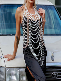 Sexy Backless Pearl Breast Chain Retro Pearl Braided Pearl Shawl Body Chain - Thingy-London