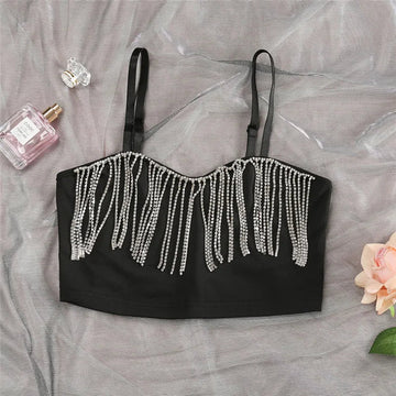 Sexy Clubwear Diamond Tassel Crop Tops Sleeveless Bralette Tops –  Thingy-London