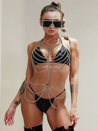 Sexy Golden Chain Linked Halter Bra Chain Wist Chain Set Women Fashion Bling Body Chain - Thingy-London