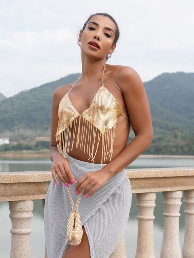 Sexy Halter Neck Tassel Fashion Body Chain Bra - Thingy-London