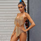 Sexy Metal Chest and Waist Chain Sparkling Diamond Backless Halter Neck Rhinestone Suit - Thingy-London