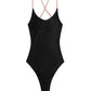 Solid Color Halter Neck Backless One Piece Bikini Swimsuit - Thingy-London