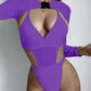 Solid Color Sexy Swimsuit Long-sleeved One Piece Bikini Set - Thingy-London
