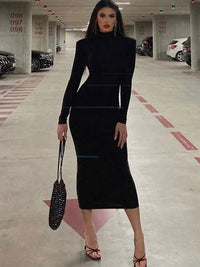 Turtleneck Sexy Long Sleeve Bodycon Dress - Thingy-London