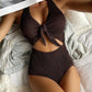 V-neck Bow Sexy Solid Color One Piece swimsuit - Thingy-London