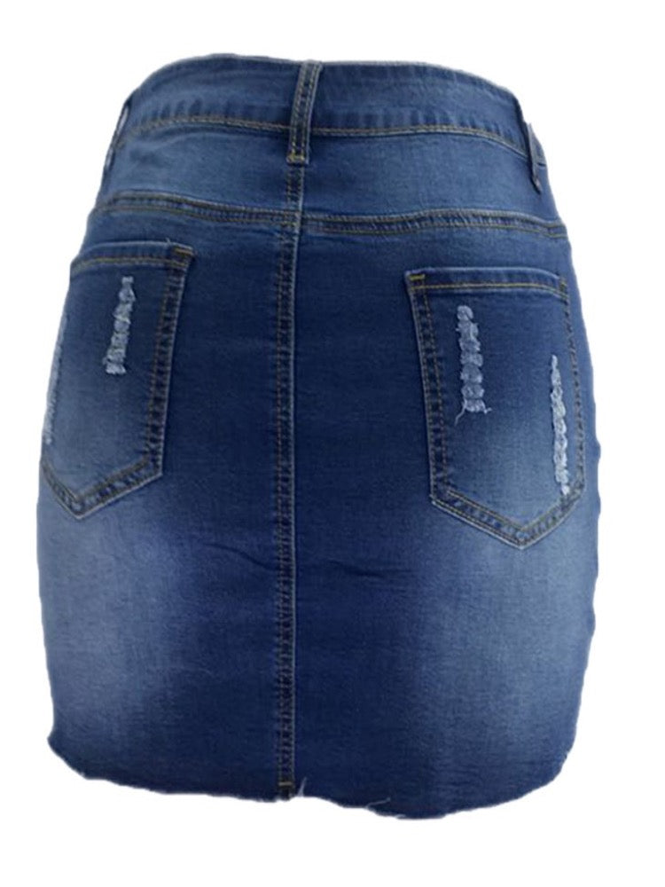 Washed Denim 4 Pockets Mini Wrap Hip Skirt - Thingy-London