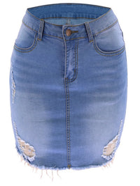 Washed Denim 4 Pockets Mini Wrap Hip Skirt - Thingy-London