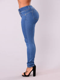 Washed High Waist Slim Leg Jeans - Thingy-London