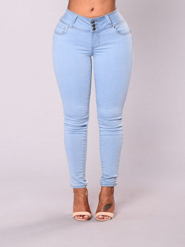 Washed High Waist Slim Leg Jeans - Thingy-London