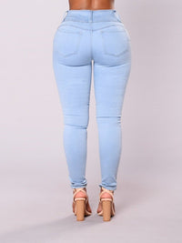 Washed High Waist Slim Leg Jeans - Thingy-London