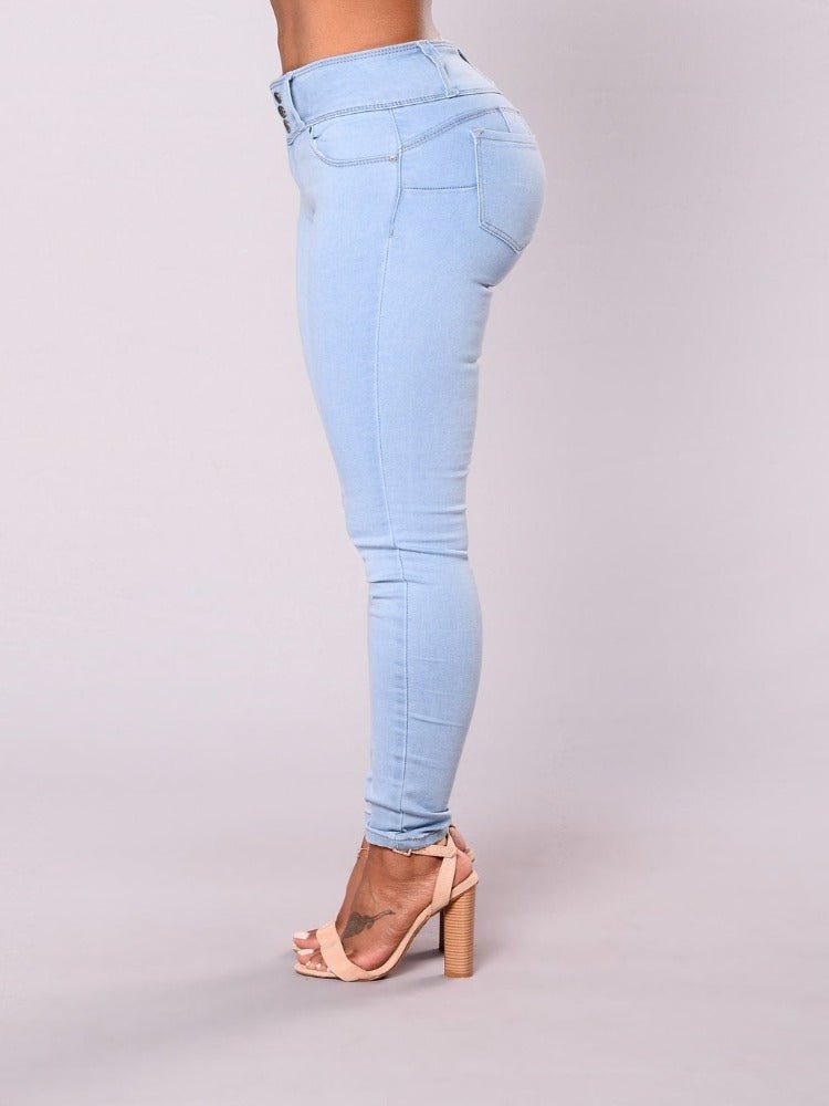 Washed High Waist Slim Leg Jeans - Thingy-London