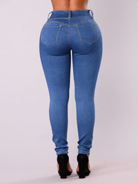 Washed High Waist Slim Leg Jeans - Thingy-London