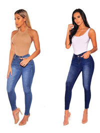 Washed High Waist Super Stretch Denim Skinny Jeans - Thingy-London