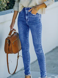 Washed High Waist Super Stretch Denim Skinny Jeans - Thingy-London