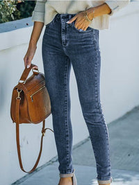 Washed High Waist Super Stretch Denim Skinny Jeans - Thingy-London