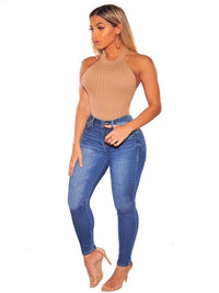 Washed High Waist Super Stretch Denim Skinny Jeans - Thingy-London