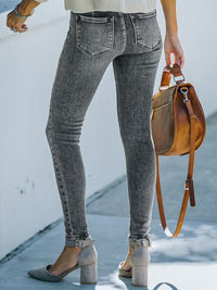 Washed High Waist Super Stretch Denim Skinny Jeans - Thingy-London