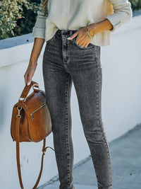 Washed High Waist Super Stretch Denim Skinny Jeans - Thingy-London