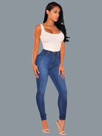 Washed High Waist Super Stretch Denim Skinny Jeans - Thingy-London