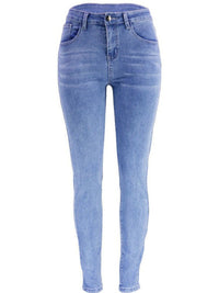 Washed High Waist Super Stretch Denim Skinny Jeans - Thingy-London