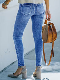 Washed High Waist Super Stretch Denim Skinny Jeans - Thingy-London