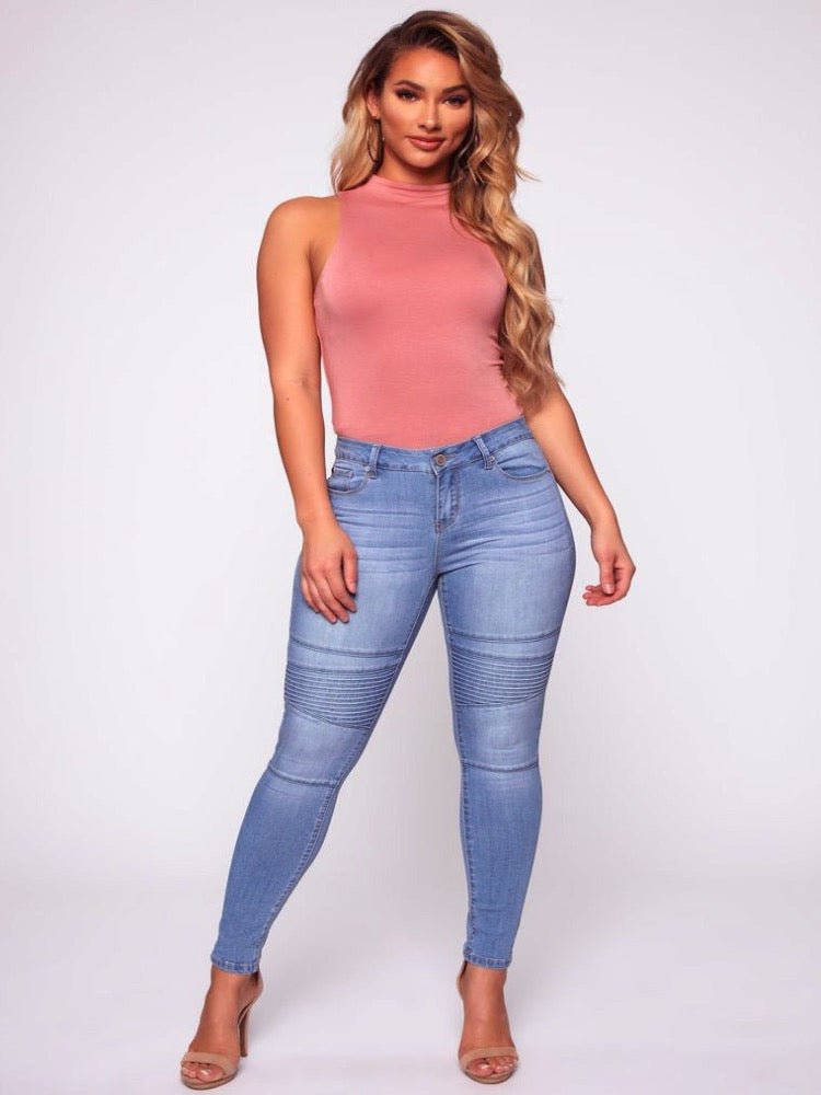 Washed High Waist Super Stretch Denim Skinny Jeans - Thingy-London