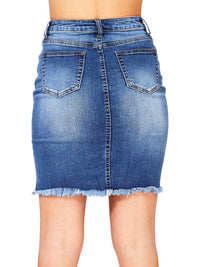 Washed Split Front Denim Mini Ripped Skirt - Thingy-London