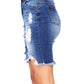 Washed Split Front Denim Mini Ripped Skirt - Thingy-London
