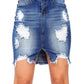 Washed Split Front Denim Mini Ripped Skirt - Thingy-London