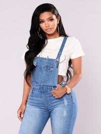 Washed Strappy Back Detail Denim ripped Jumpsuit - Thingy-London