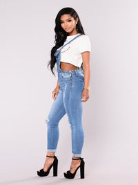 Washed Strappy Back Detail Denim ripped Jumpsuit - Thingy-London