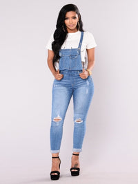 Washed Strappy Back Detail Denim ripped Jumpsuit - Thingy-London