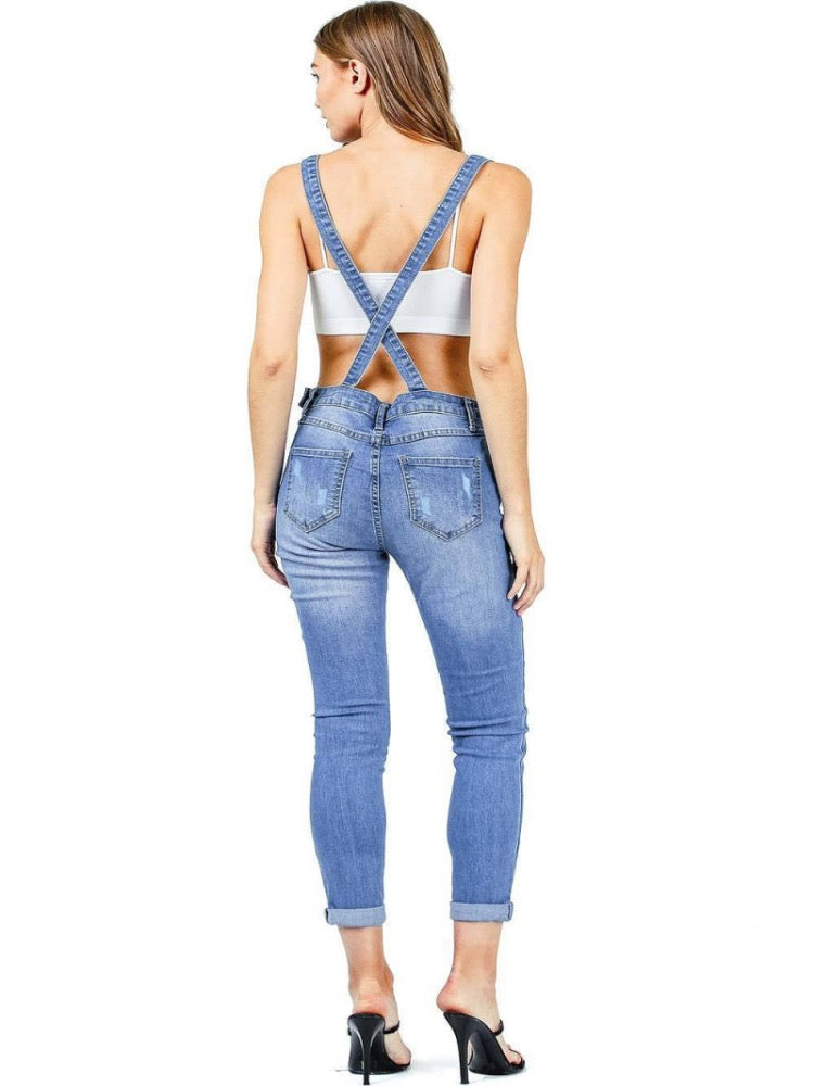 Washed Strappy Back Detail Denim ripped Jumpsuit - Thingy-London