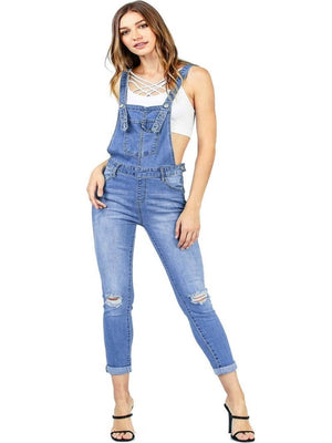 Washed Strappy Back Detail Denim ripped Jumpsuit