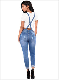 Washed Strappy Back Detail Denim ripped Jumpsuit - Thingy-London