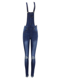 Washed Strappy Back Detail Denim ripped Jumpsuit - Thingy-London